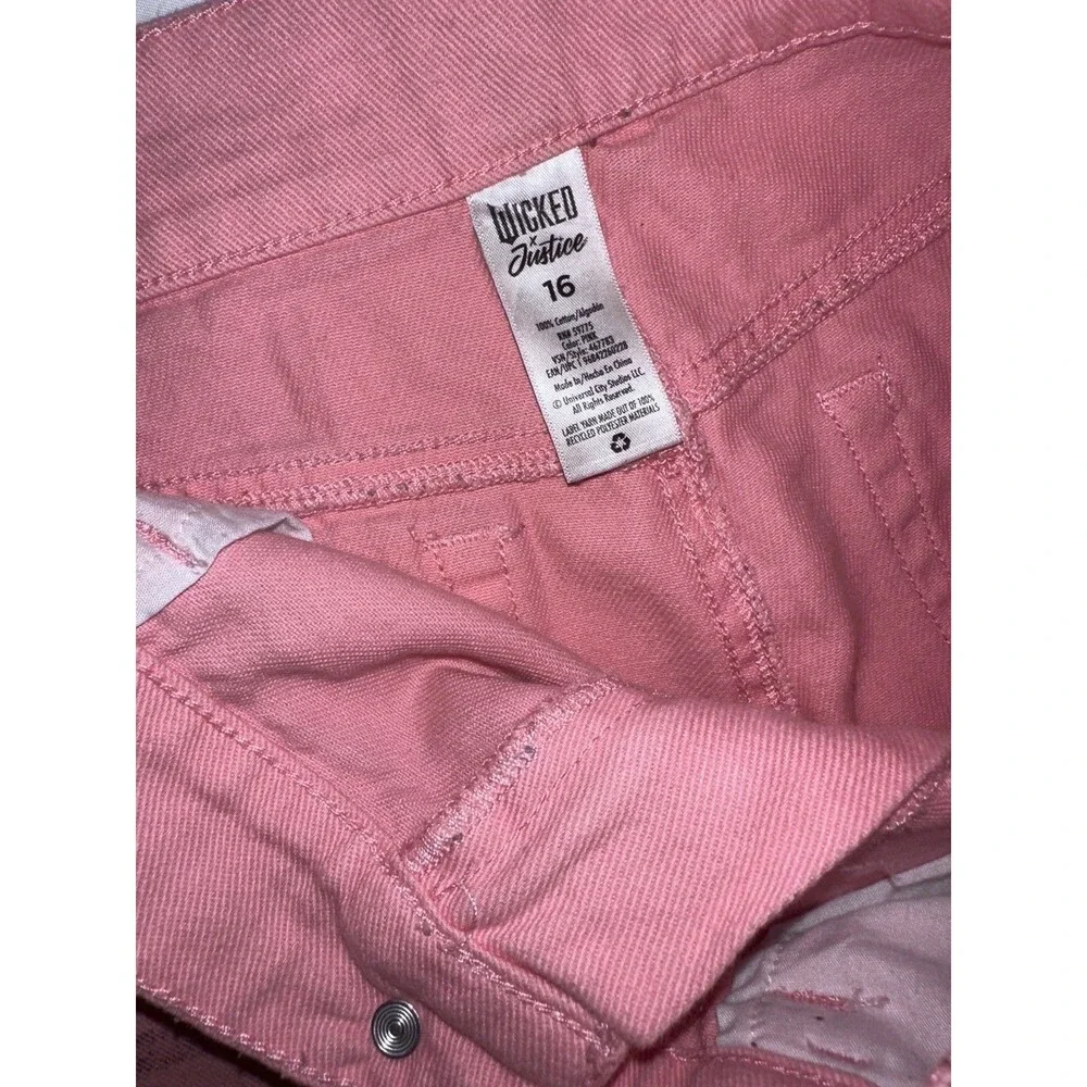 JUSTICE x Wicked The Movie Pink Sparkle Baggy Jeans Size 16 Metallic